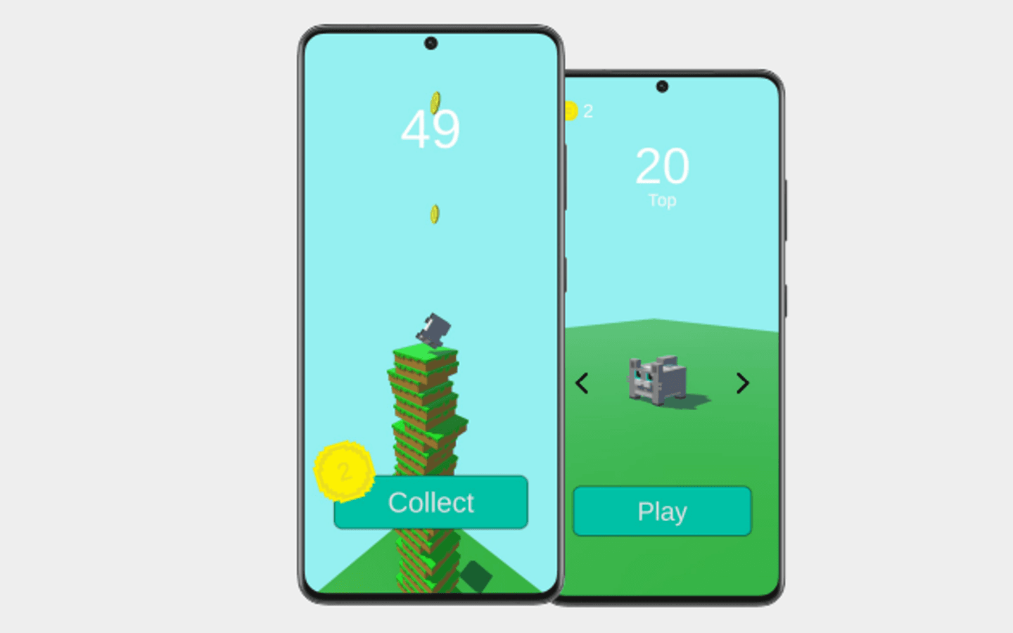 Illustration of the core mechanics: platform spawn, jump arc, coin pickup.